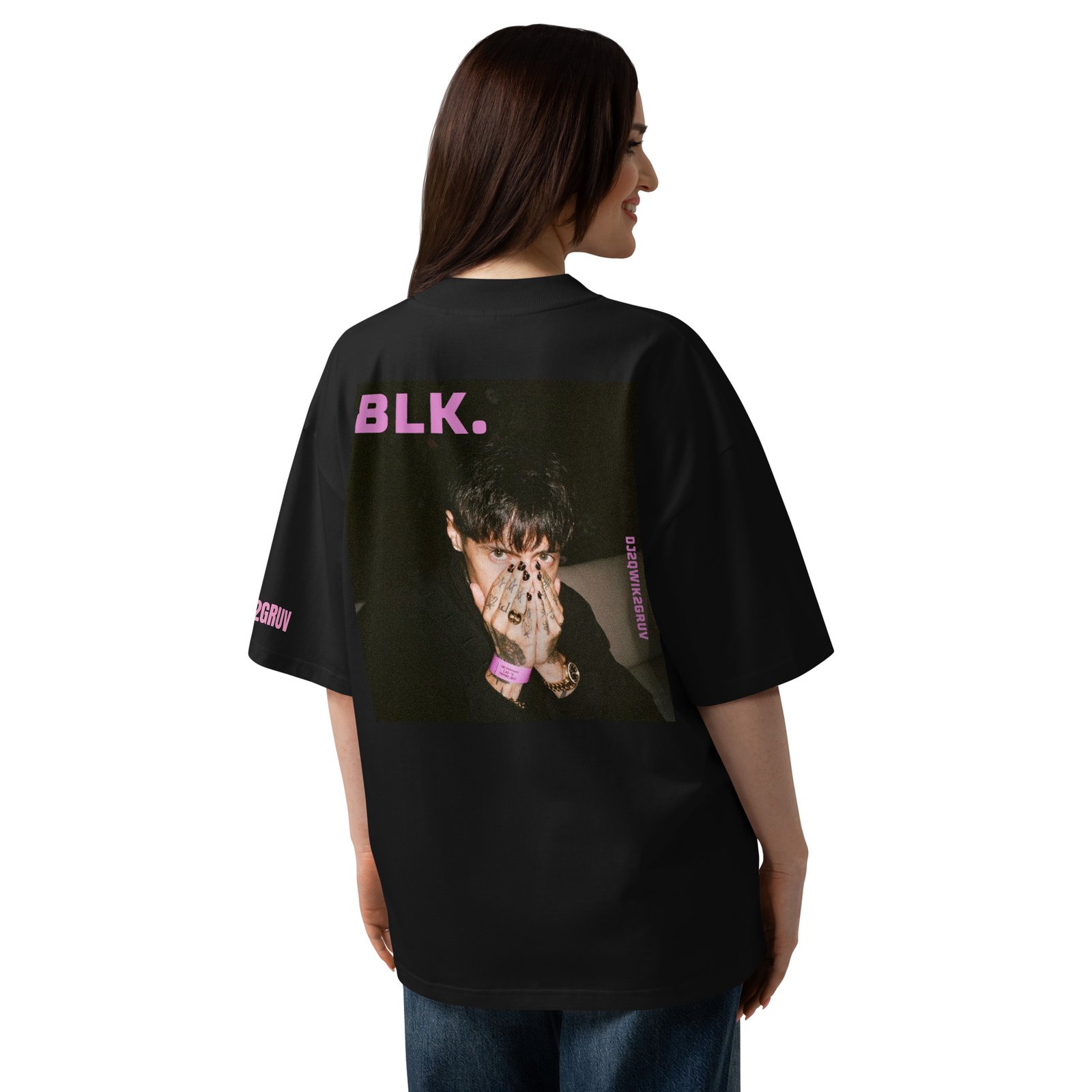 BLK x 2QWIK2GRUV Unisex Organic Oversized High Neck T-shirt - Image 3